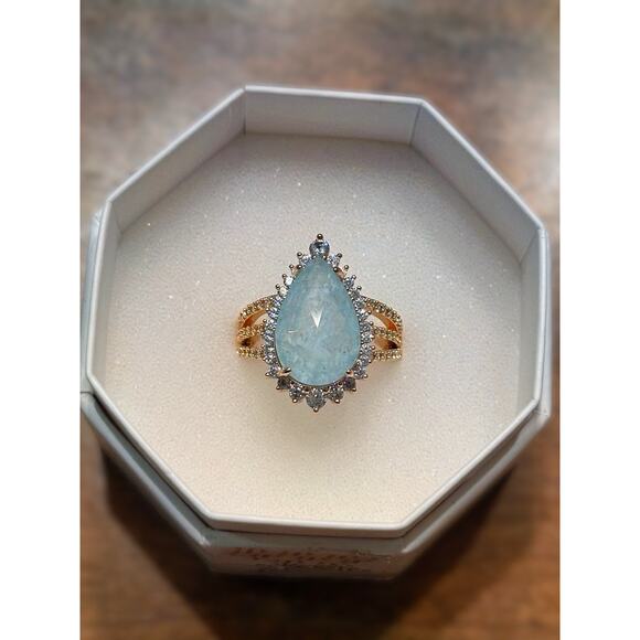 Bomb Party Resort Wear RG39249 “Jewel of the Sea” Aquamarine Gold Ring Sz 7